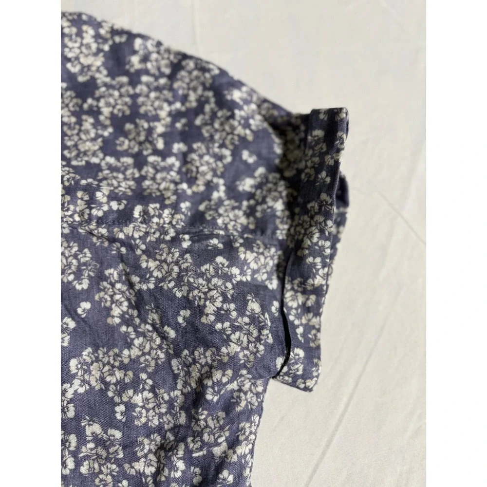Rachel Zoe Women Floral 100% Linen Short Sleeve Button Up Shirt purple Size M - Picture 9 of 10